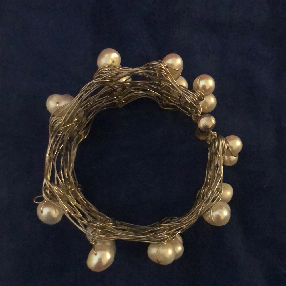 999 Silver Wire Artisan Woven Cultured Pearl Cuff Bracelet